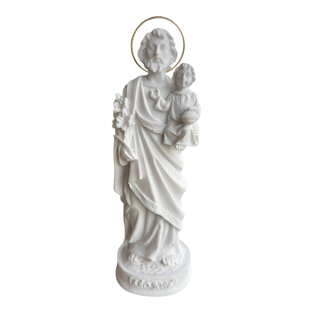 São José - Pó de Mármore - 15cm - com resplendor banhado a ouro