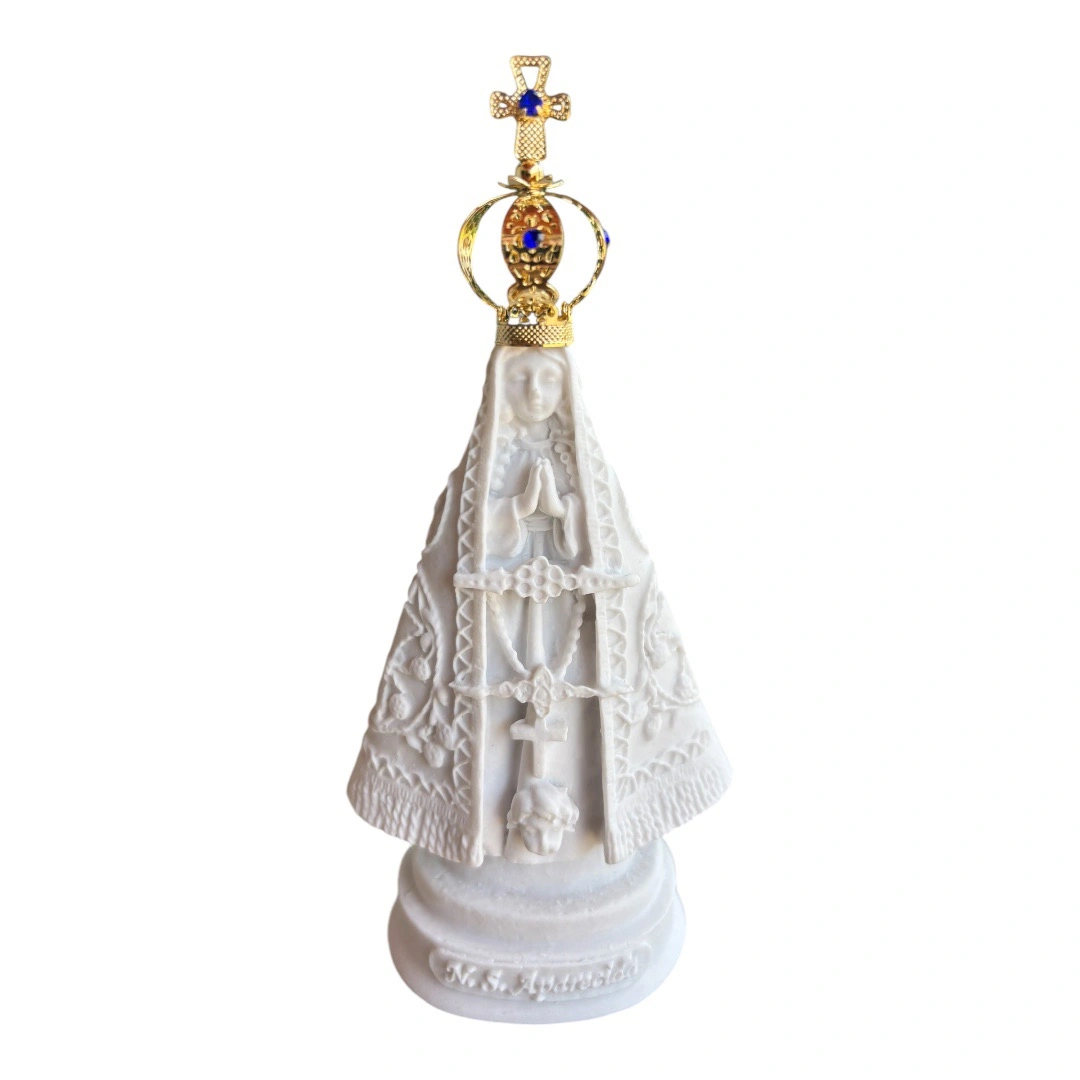 Aparecida Bandeira - Pó de Mármore - 12cm - com coroa banhado a ouro