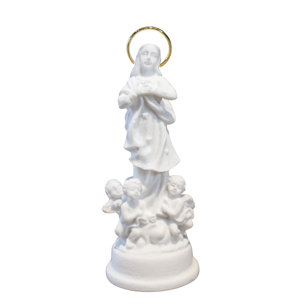 N.Sra da Conceição - Pó de Mármore - 9cm - com resplendor banhado a ouro