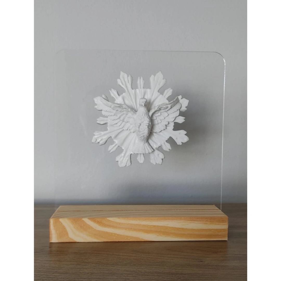 Acrilico com Espirito Santo - Pó de Mármore - 16x15cm
