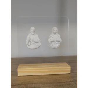 Acrilico com Sagrado C de Jesus e Imaculado C de Maria 16x15cm - Pó de Mármore - 16x15cm