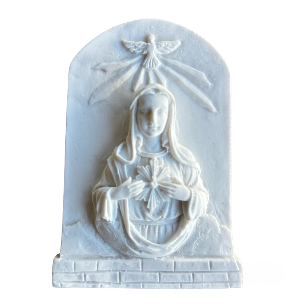 Placa Imaculado Coração de Maria - Pó de Mármore - 9,5x7cm