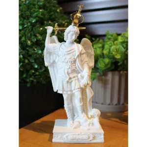 São Miguel do Monte Gargano  - Pó de Mármore - 18cm - com coroa e espada banhado a ouro
