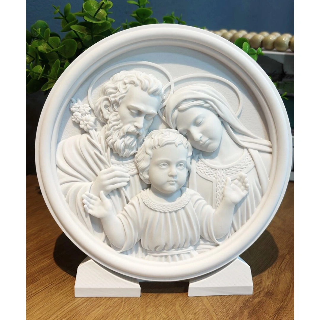 Medalhão Sagrada Familia com base - Pó de Mármore - 18,5x18,5cm