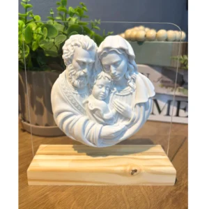 Acrilico com Medalha Sagrada Familia II - Pó de Mármore - 15x15cm