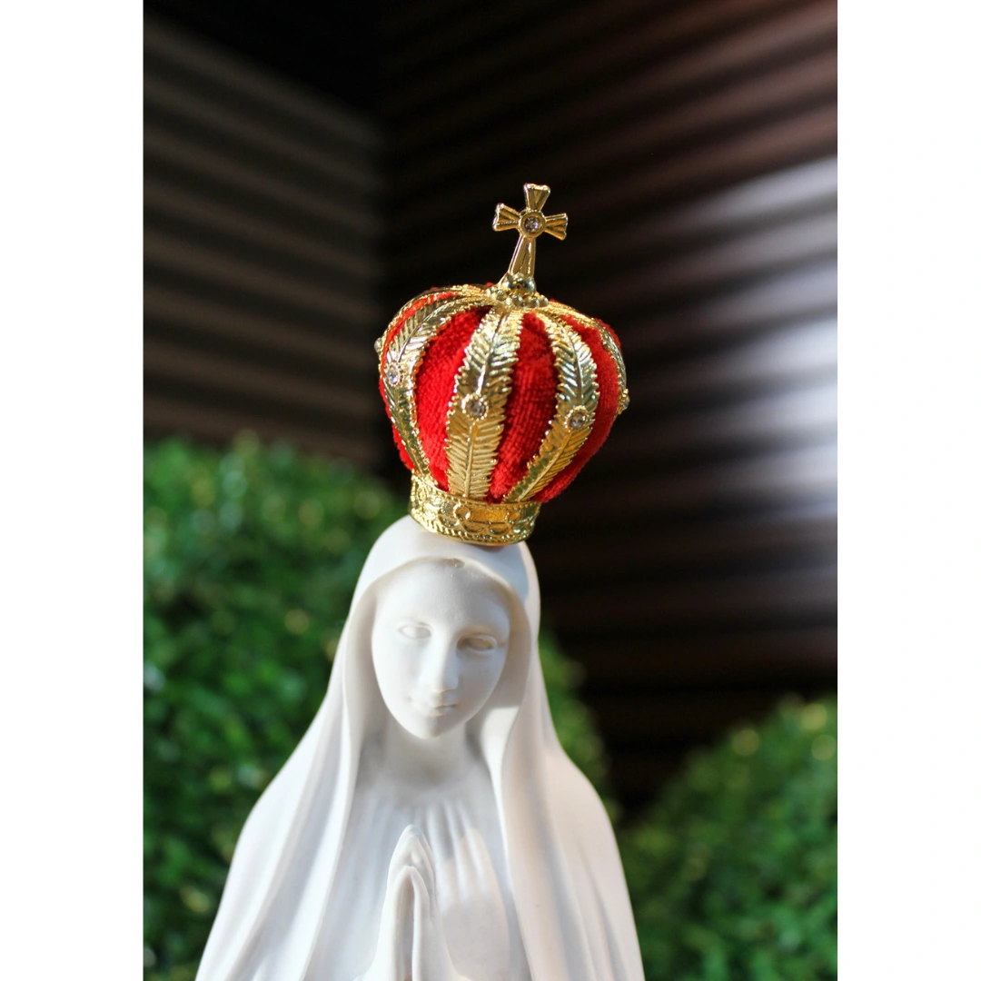 N.Sra de Fátima - Pó de Mármore - 39cm - Com coroa especial banhada a ouro e Cúpula de Acrílico - Imagem 2