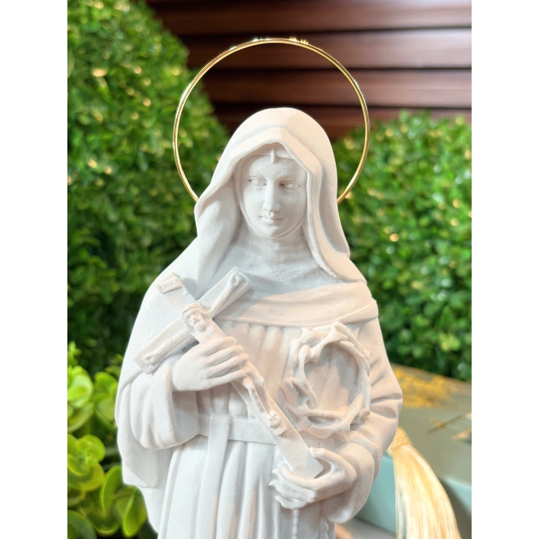Santa Rita - Pó de Mármore - 31cm - com resplendor banhado a ouro - Imagem 2