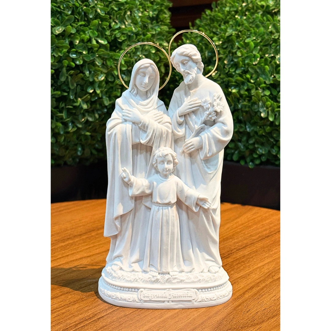 Sagrada Familia com Menino Jesus - Pó de Mármore - 20cm - com resplendor banhado a ouro