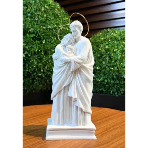 Sagrada Familia Afetuosa - Pó de Mármore - 25cm - com resplendor banhado a ouro